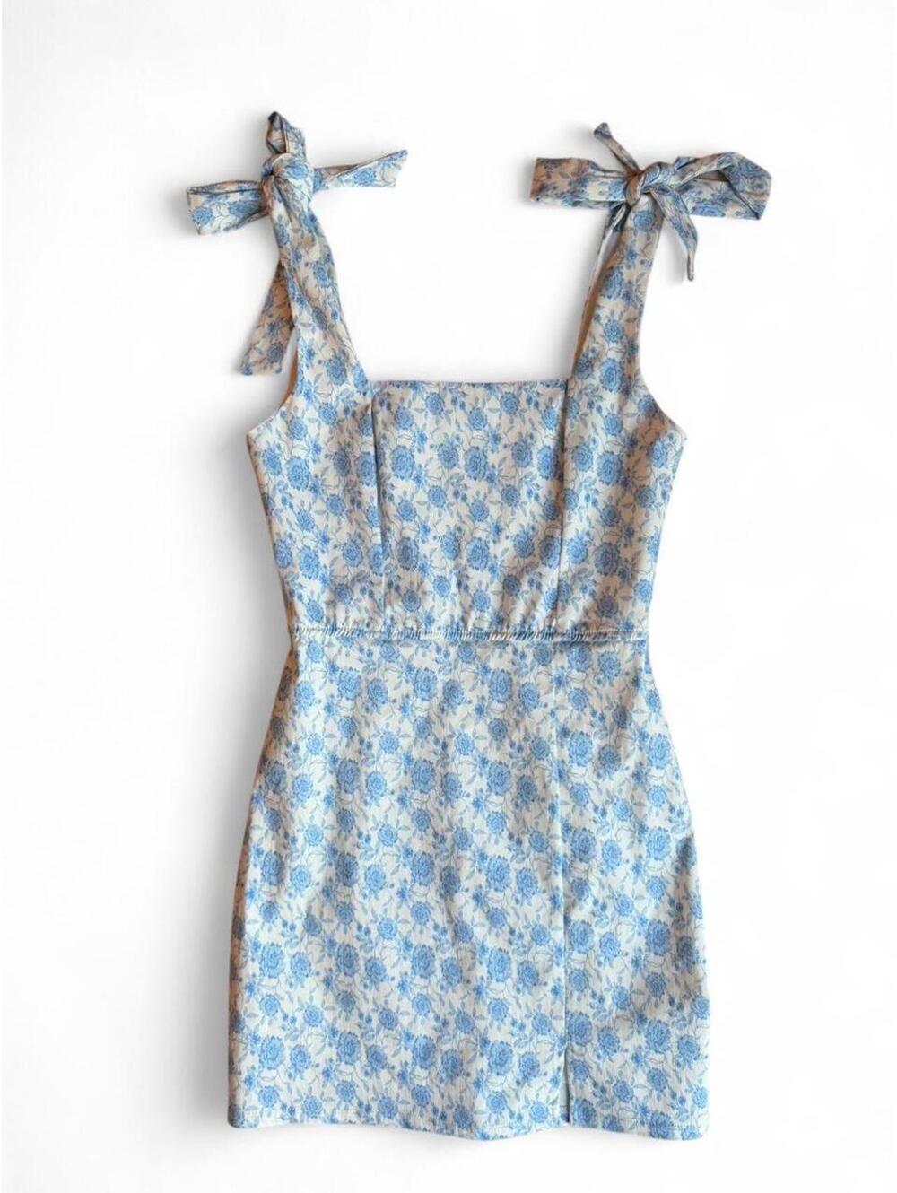 Altar’d State Robin Dress XS Blue White Floral Tie Strap Midi Dress